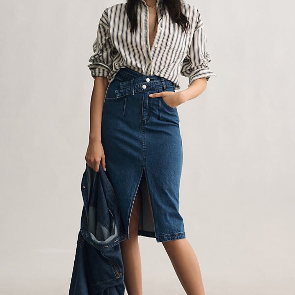 NWT Anthropologie- The Arden Double-Waist Midi Skirt by Pilcro